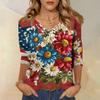Womens V Neck Shirt 3 4 Sleeve Casual Loose Fit Floral Print Blouse Lightweight Comfortable Top for Everyday Wear