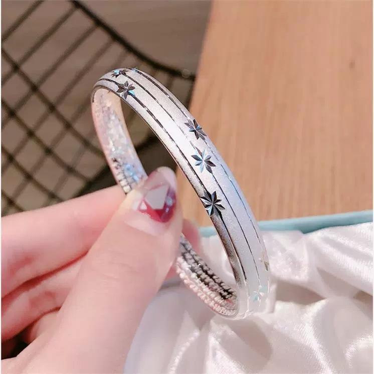 The Ancient Method of the Heart Sutra In the Starry Sky Matte Finish Opening Meteor Silver-plated Bracelet for Women, Matte Finish