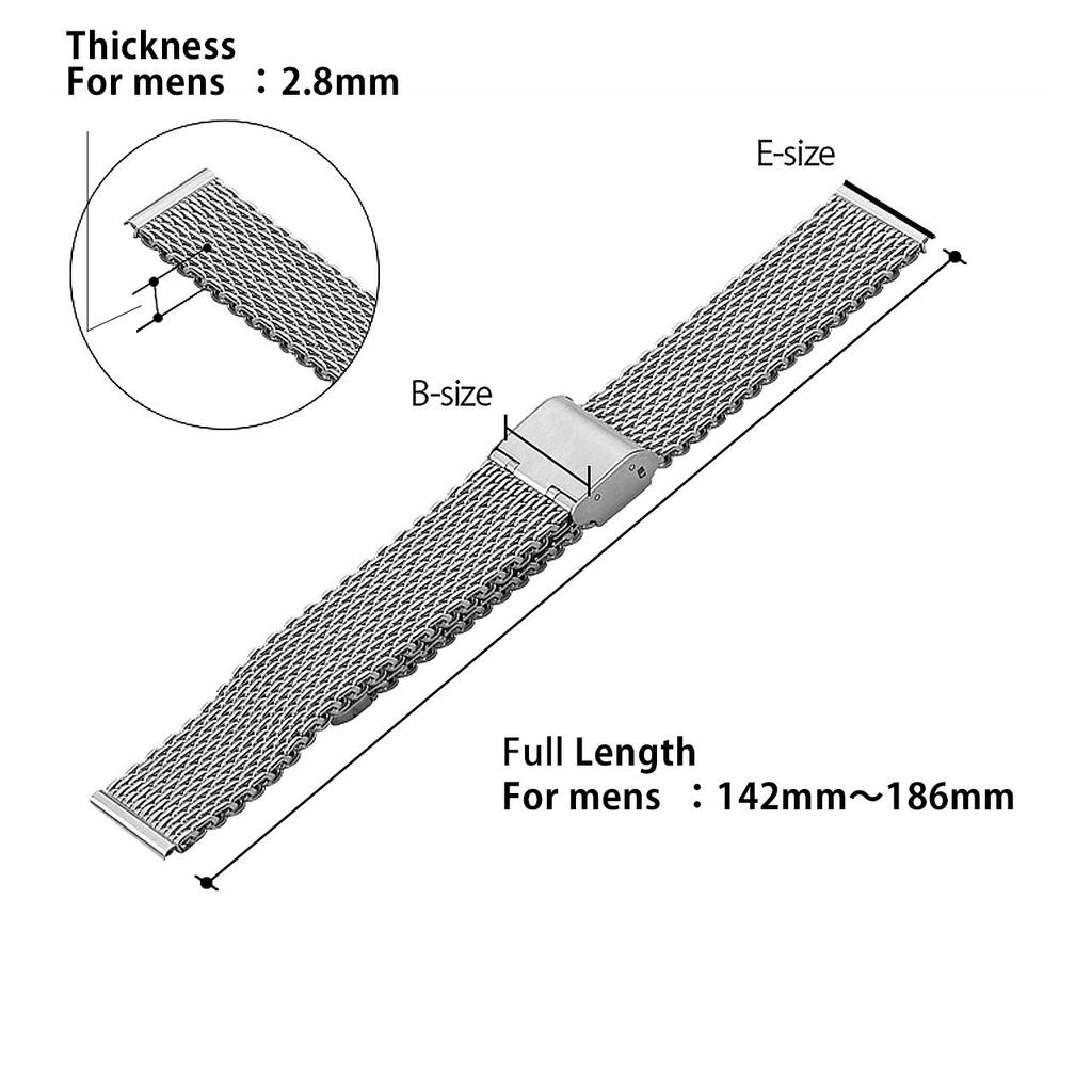 CASSIS Stainless Steel Watch Strap MESH SLIDE 24mm Silver with Replacement Tool U0024304012024
