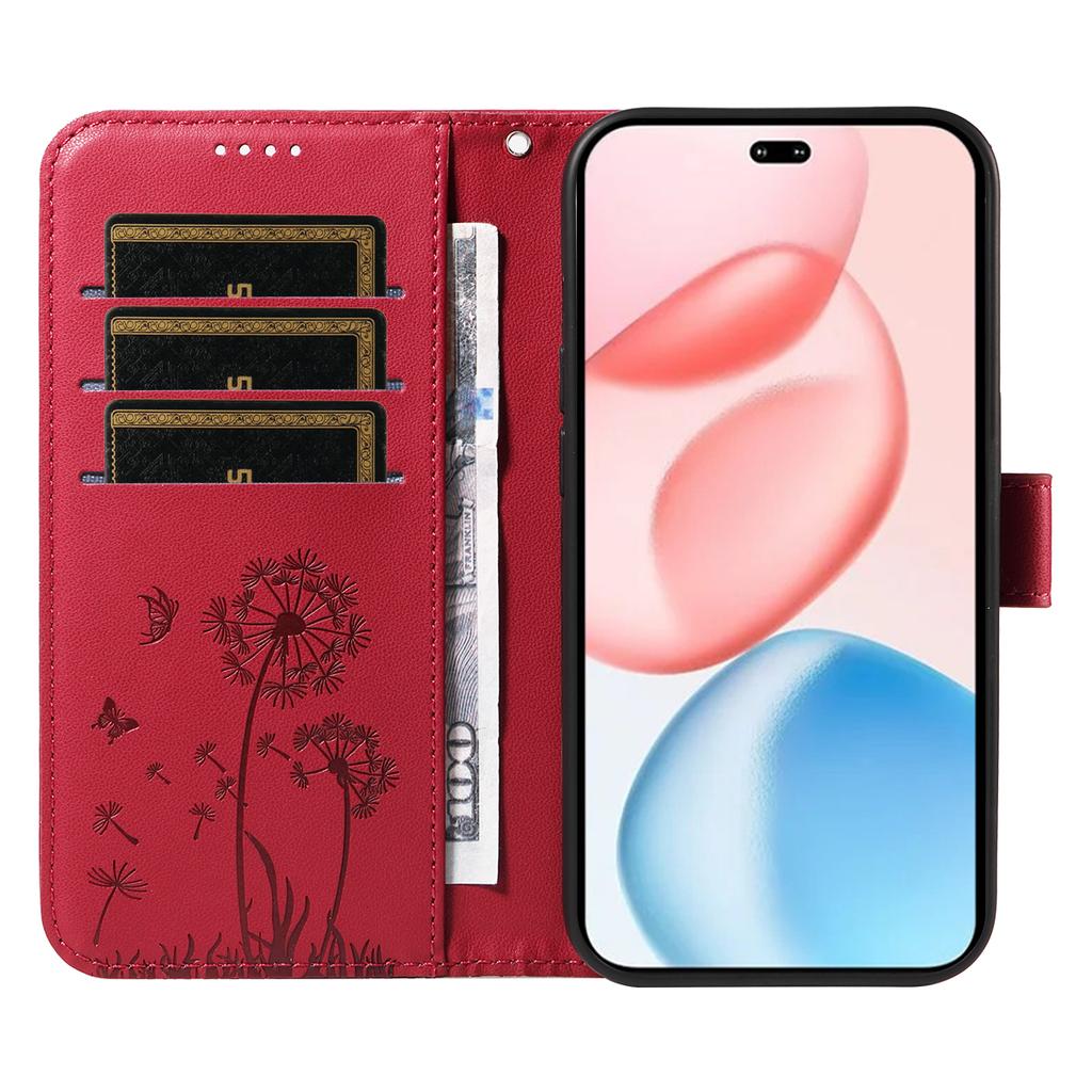 For Honor 400 Pro 5G (Global) Lommebokdeksel i lær med stropp Løvetannavtrykk Telefonstativdeksel