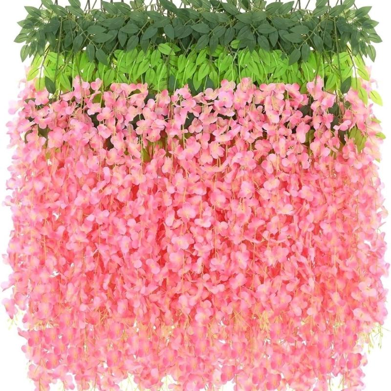 12Pcs Realistic Wisterias Artificial Flower For Home Wedding Party Decoration Durable Plastic Hanging Stem