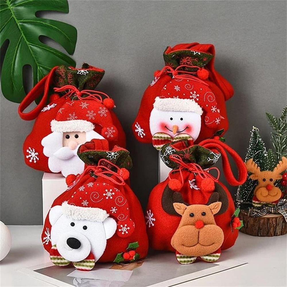 For Kids Santa Claus Stockings Xmas Drawstring Bags Candy Bags Christmas Gift Bag Wrapping Pouch