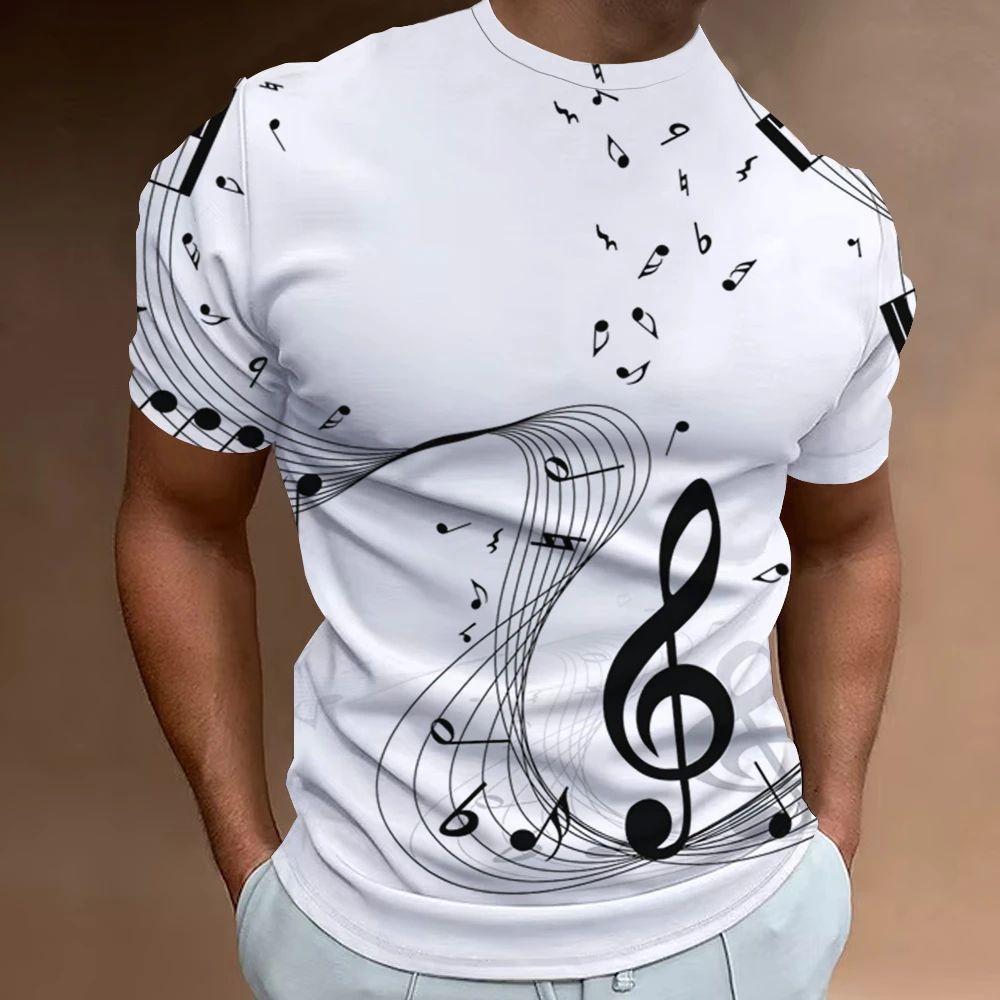 Retro Men'S T-Shirt 3d Music Notes Printed Men Clothing Daily Casual Short Sleeve Street Designer Tees Top