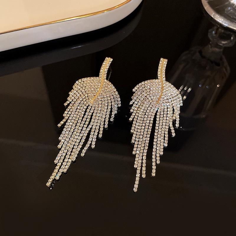 S925 Silver Needle Inlaid Diamond Long Tassel Earrings - Exaggerated European & American Style for Autumn/Winter Evenings