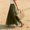 Women's Casual Holiday Solid Color Cotton Linen Long Skirt A-Line Beach Half Length Skirt Elastic Waist Comfortable Fit