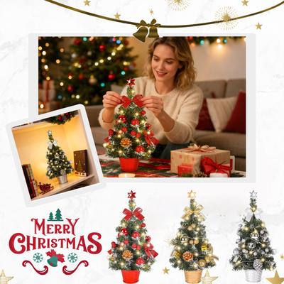 40cm Vánoční stromek se světýlky a ozdobami, v květináči a svítící, plný sváteční atmosféry