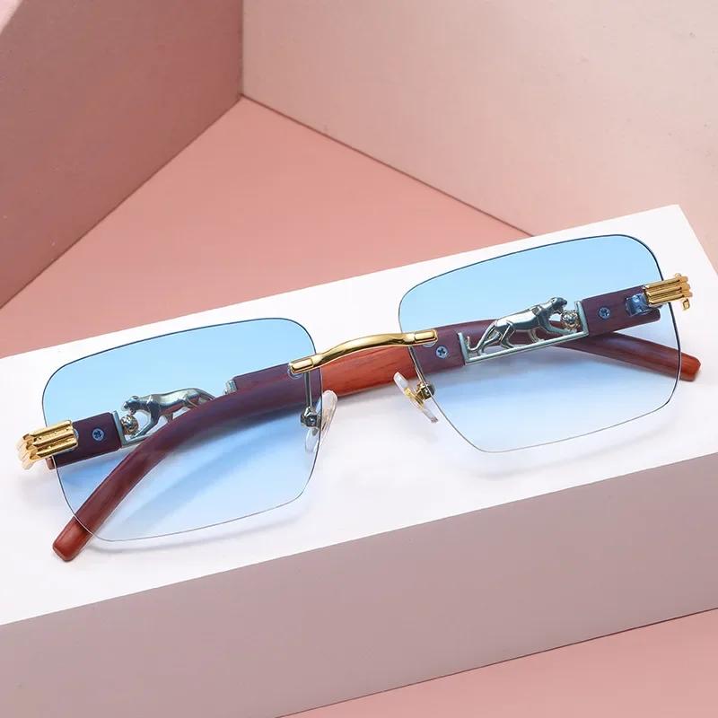 Small Rectangle Rimless Sunglasses Men  Luxury Brand Frameless Leopard Sun Glasses for Women Vintage Square Eyewear Shades