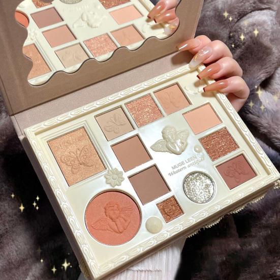 

Палитра теней для век блестящая стойкая нелетучая пудра невыцветающая 12 цветов Angel Series милый лоток для теней для век с зеркалом студенческие принадлежности 1pc