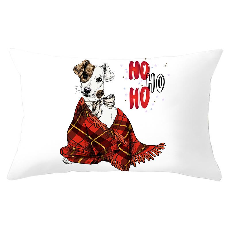 Dog Print Series Christmas Pillowcase Rectangular Peach Skin Waist Pillowcase Home Sofa Cushion Cover