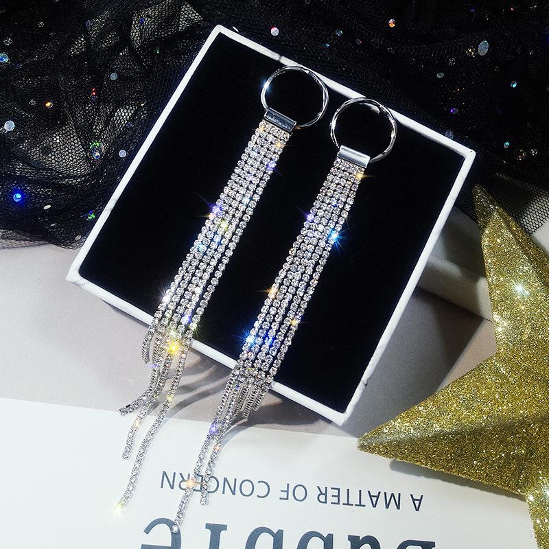 S925 Silver Needle Korean Fashion Diamond Tassel Earrings for Women