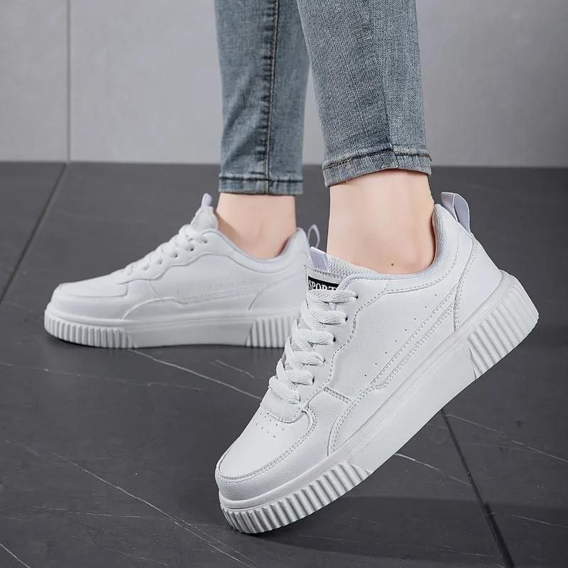 YRZL Leather Sports Women Casual Shoes Lightweight Skateboard Shoes Platform White Sneakers Outdoor Breathable Walking Shoes