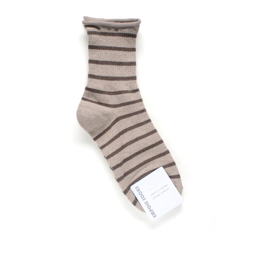 Korean Women's Mid-Calf Cotton Socks: Autumn/Winter Striped & Rolled Edge Sporty Design