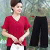 Chiffon Two-Piece Summer Set for Middle-Aged Women - Short Sleeve Top for Mothers