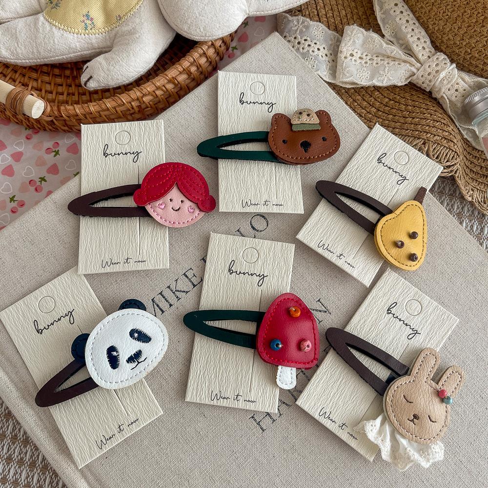 Cartoon Leather Rabbit Panda BB Clip Baby Girl Hairpin Cute Bangs Side Clip Hair Clip Kids Headwear Children's Hair Accessories