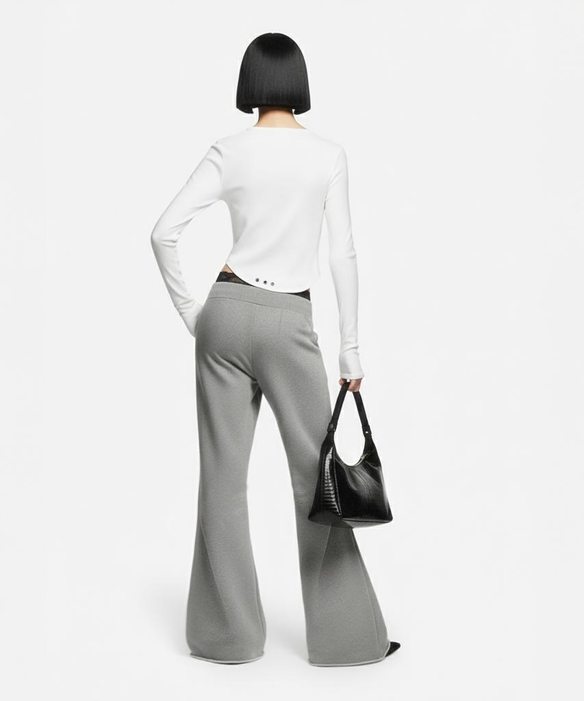 Milkeuaeswiaendeudolseu Ribbed Pocket Flare Pants - Melange