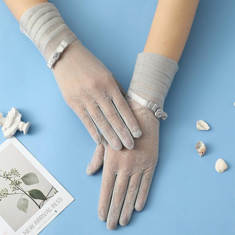 Sunscreen Lace Gloves Spring Bow Touch Screen Gloves Ladies Driving Breathable Outdoor Shade Cycling Summer Gloves