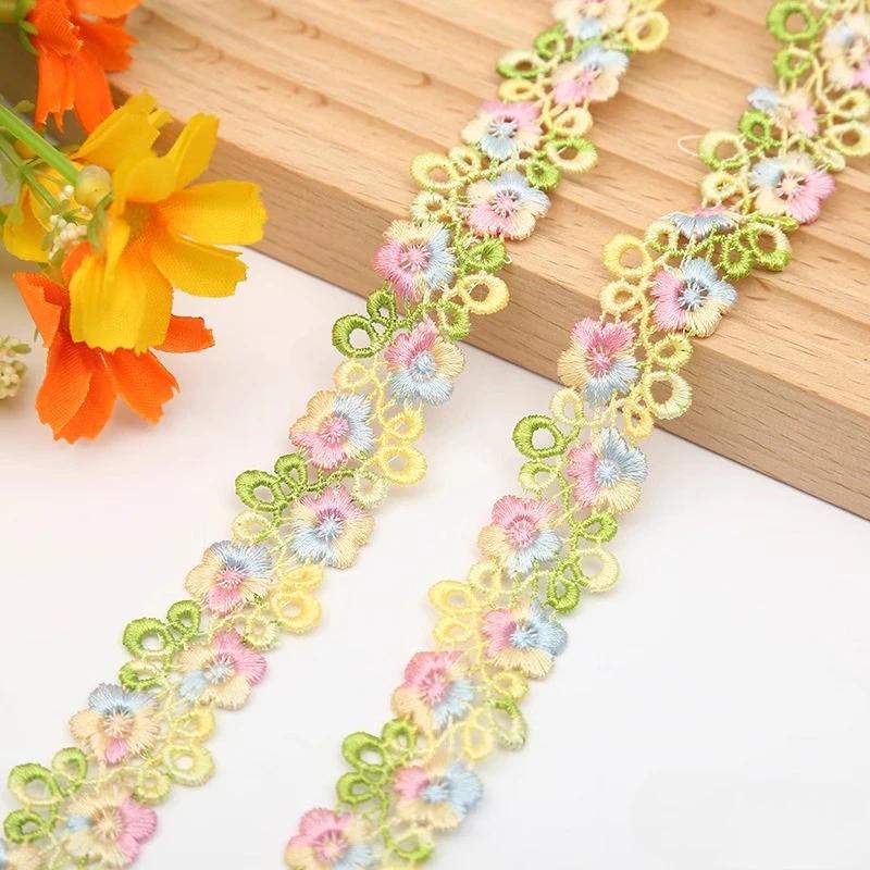 2CM Width Flower Lace Fabric Floral Embroidery Ribbon DIY Sewing Garment Applique Decor Accessories 2cm Lace Trim Crafts