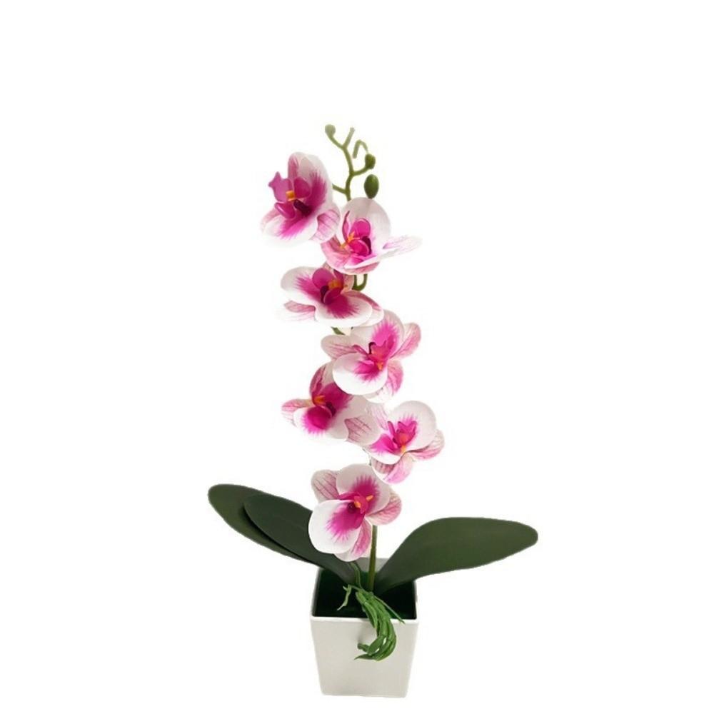 7 Flowers Artificial Orchid Potted Flowers Pink White Pot Artificial Faux Plants Multi-Bloom Plastic Fake Flower Bonsai