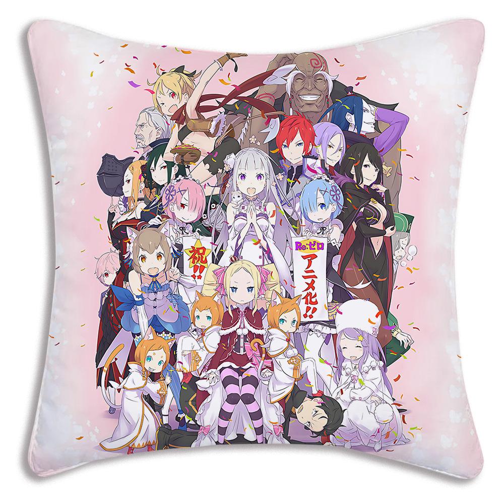 Re:Life Different World Zero Rem Pillow Covers Cartoon Sofa Decorative Home Double-Sided Printing Short Plush Cute Cushion Cover