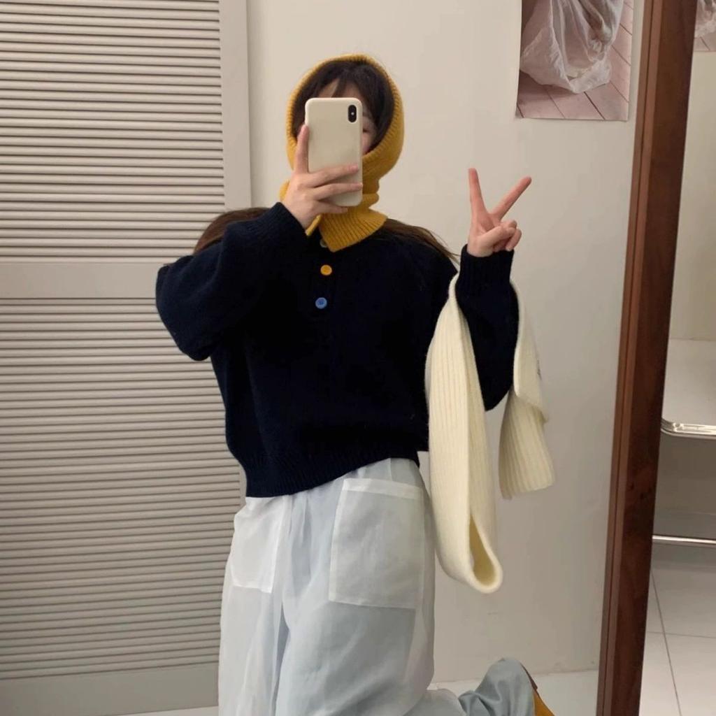 Women's Preppy Style Korean Style Colorful Button Sweater Loose Lazy Style Soft Casual Thickened Knit Top