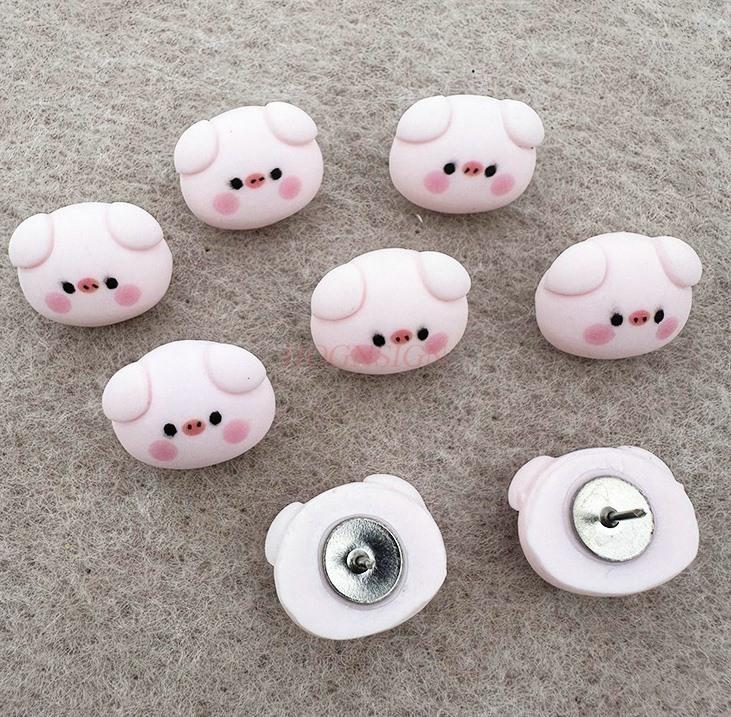 8pcs Creative Push Pin Cute Pig Soft Wooden Board Felt Photo Wall Message Board Decorative Button