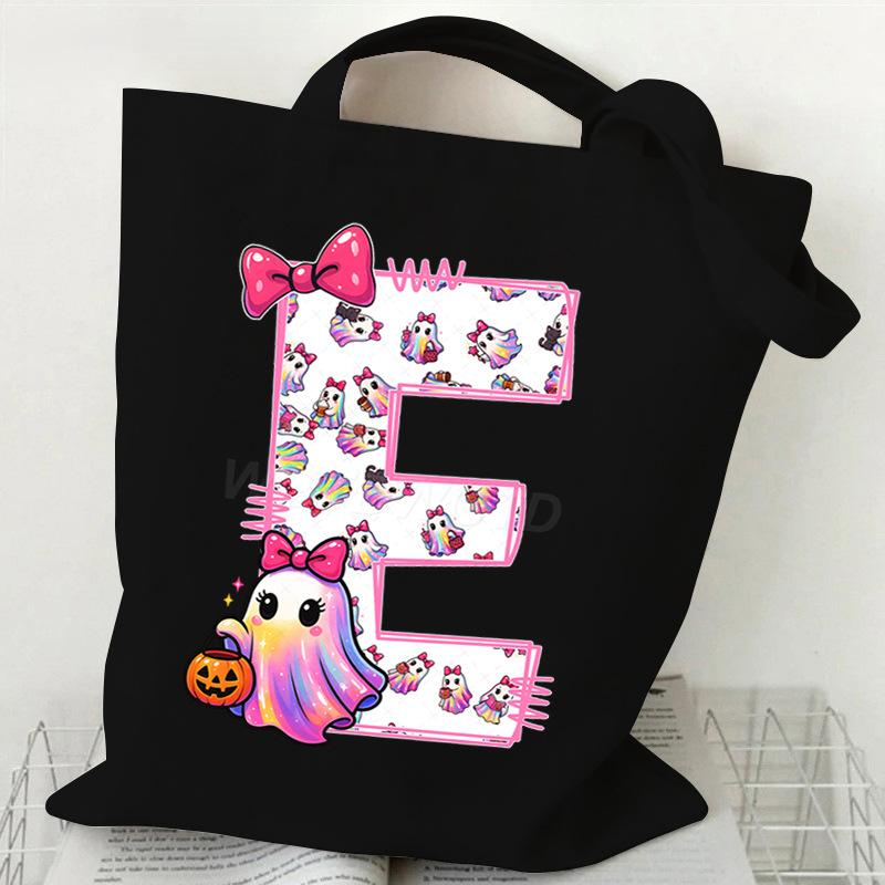 Halloween personalized print student canvas bag tutoring bag 26 letters fashion shoulder bag women large capacity