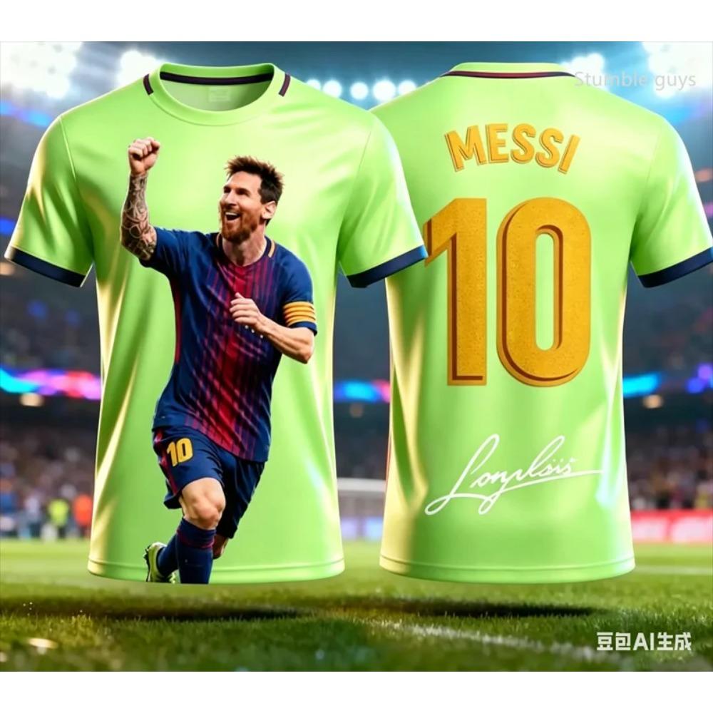 Sommer Messi Print Stickerei Kinderkleidungsset Fußballtrikot T-Shirt. Locker und bequem Geeignet für den täglichen Gebrauch