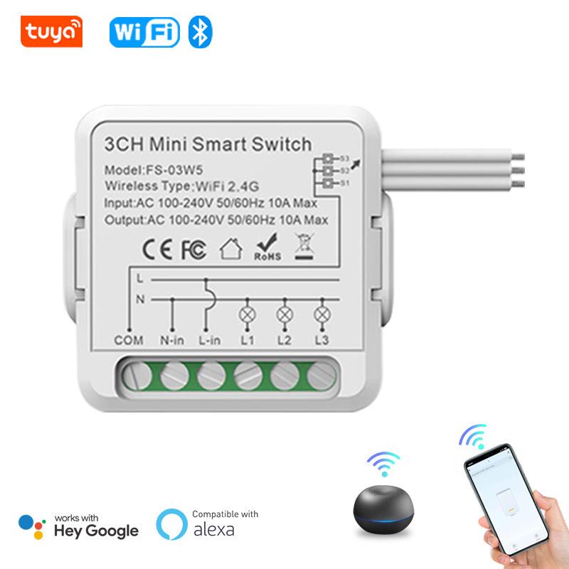 Tuya Smart WiFi Disconnector: 1-4 Way Dual Control Light Switch Module, Zero Fire