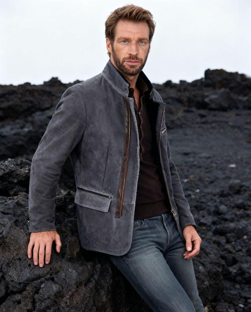 Men's Solid Color British Style Fitted Zipper Jacket with Flap Pockets