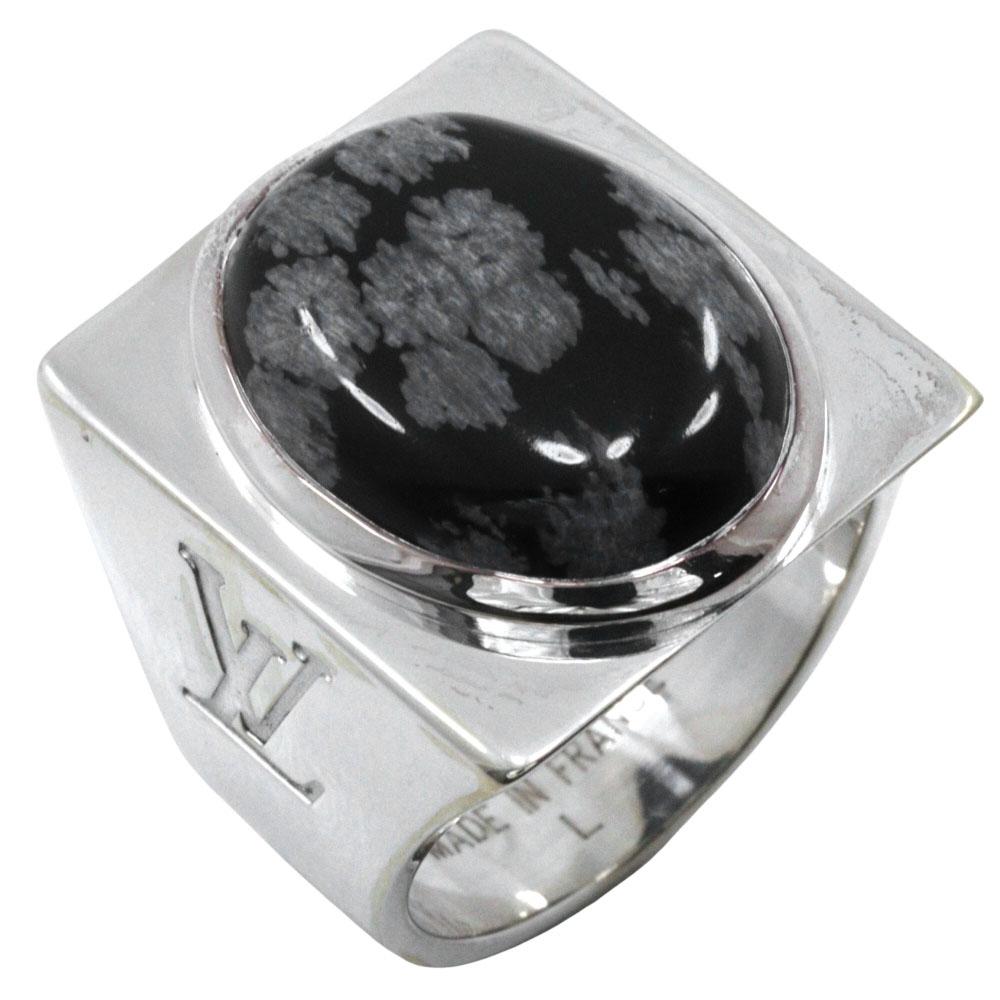LOUIS VUITTON Chevalier Snow Flow Ring M64903 Silver925/Obsidian #9.9(US Size) 22.0g mens Used