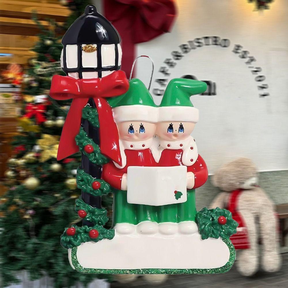 Street Lamp Christmas Family Ornaments Snowman Color Painting Family Blessings Pendant Decorative Resin Christmas Tree Ornaments