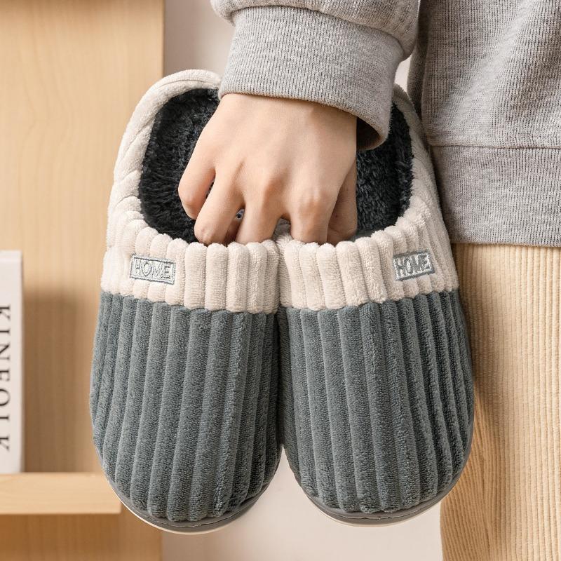 Cotton slippers men's winter new indoor home floor thick bottom warm men's plush slippers women's winter