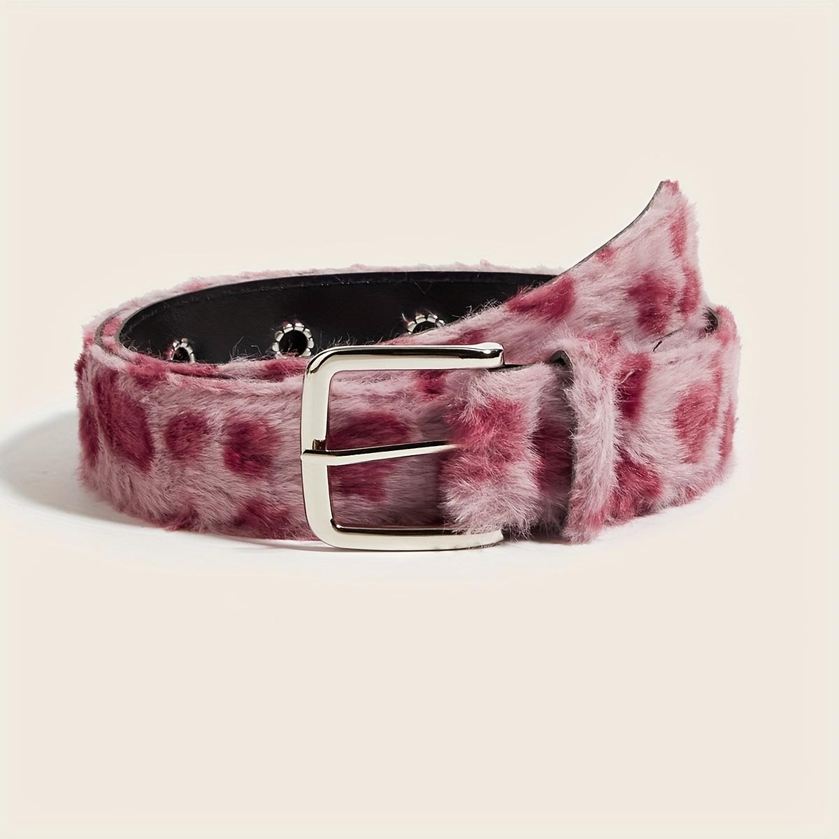 

Fashionable leopard print plush women s belt, retro millennium hot girl style belt, y2k women s belt, winter belt рожевий