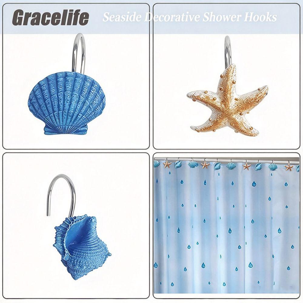 Starfish Design Shower Curtain Hooks Resin Material Starfish Shell Hooks For Living Room