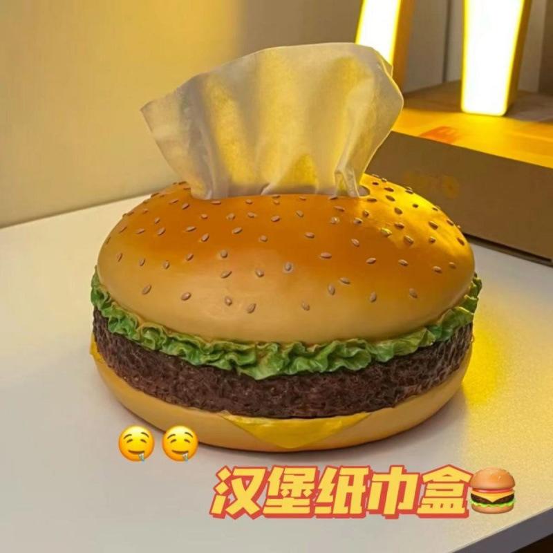 Extra-Large Burger-Shaped Tissue Box Creative Vintage Living Room Tissue Holder Rustic Resin Design Multifunctional Decorative Piece
