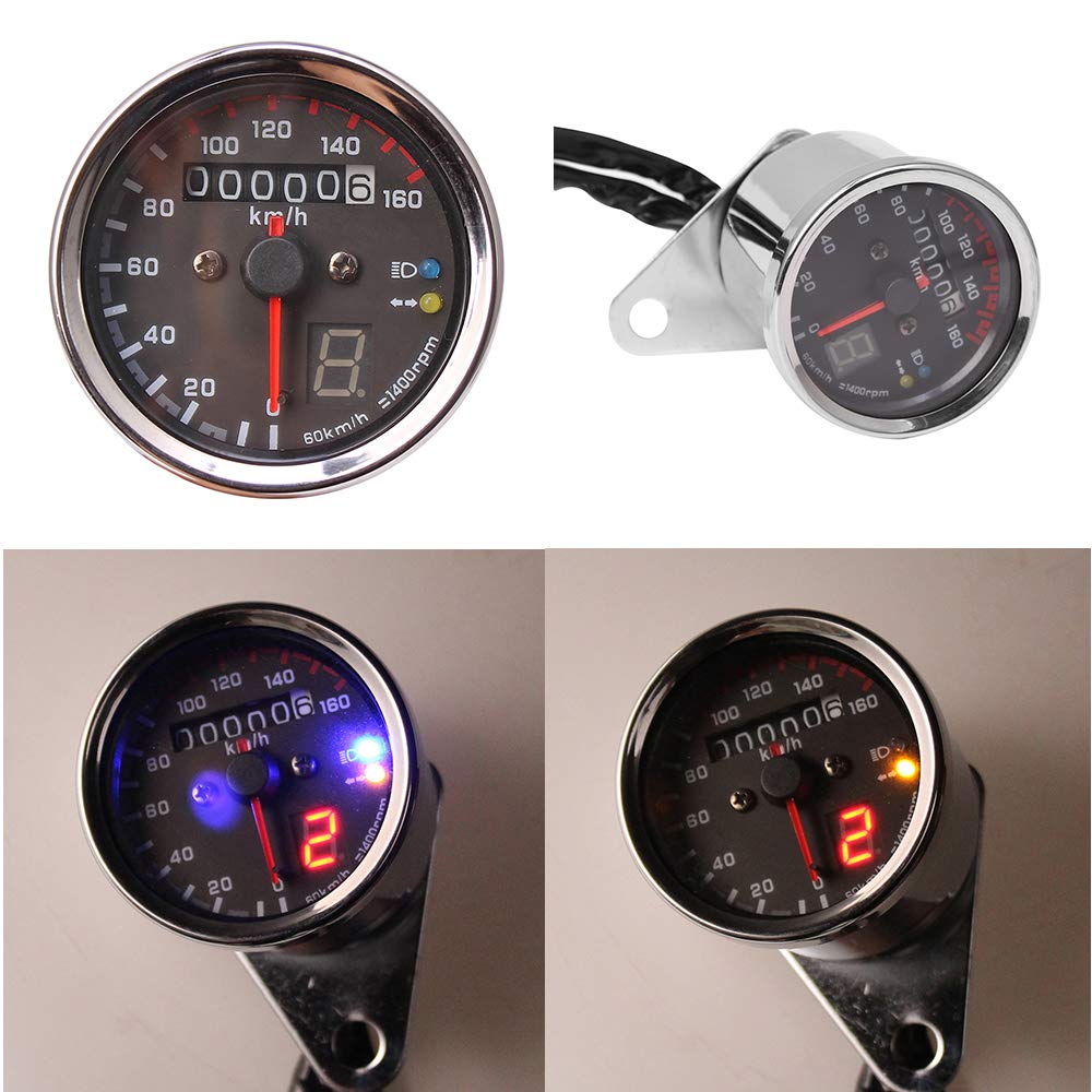 HANSWD Motorcycle Digital Odometer Speedometer Tachometer Gauge LED Indicator Universal DC