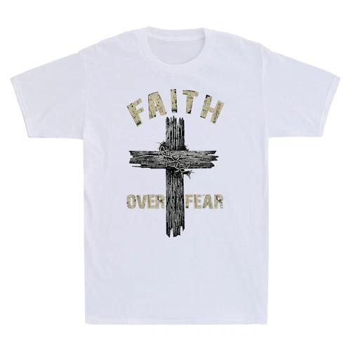 Jesus Christ Cross Faith Over Fear Quote Christian Retro Unisexs Tshirt Unisexs Personality Street Fashion Dark Gothic Tops