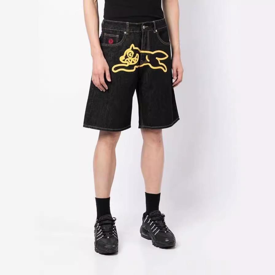 Shorts Y2K Jeans Harajuku Hip Hop Flying Dog Graphic Print Retro Blue Baggy Denim Gym Shorts Mens Womens High Waist Casual Short