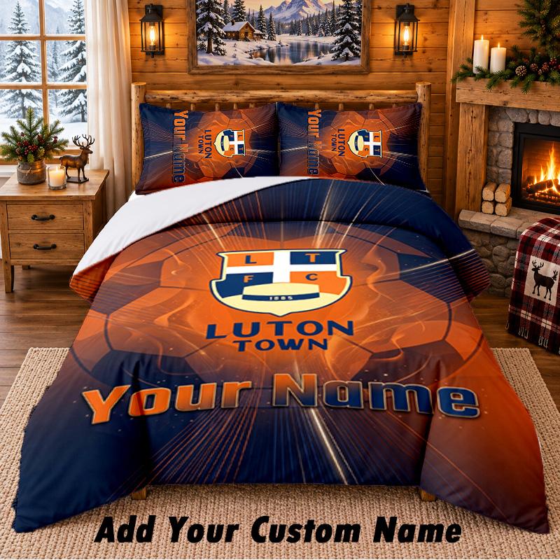 Luton Town Pattern Bedding 3Pcs Set Custom Name, Bed Sheet And Pillowcases For Home Bedroom