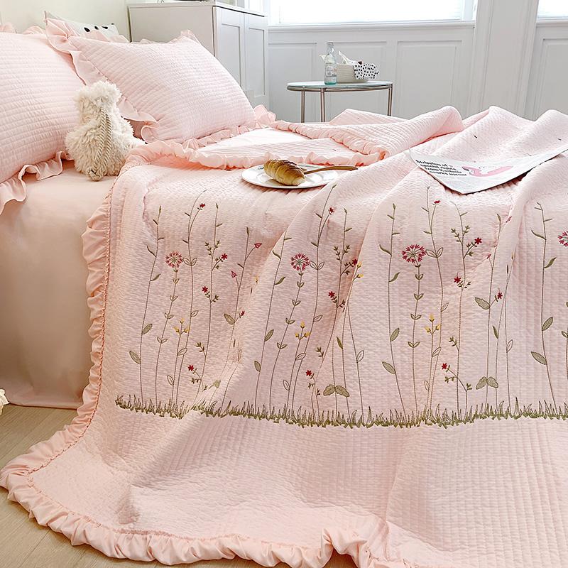 1Pc Korean Princess Ruffles Flowers Embroidery Summer Quilt Bedspread on The Bed Quilt Air-conditioning Blanket Bedding Set