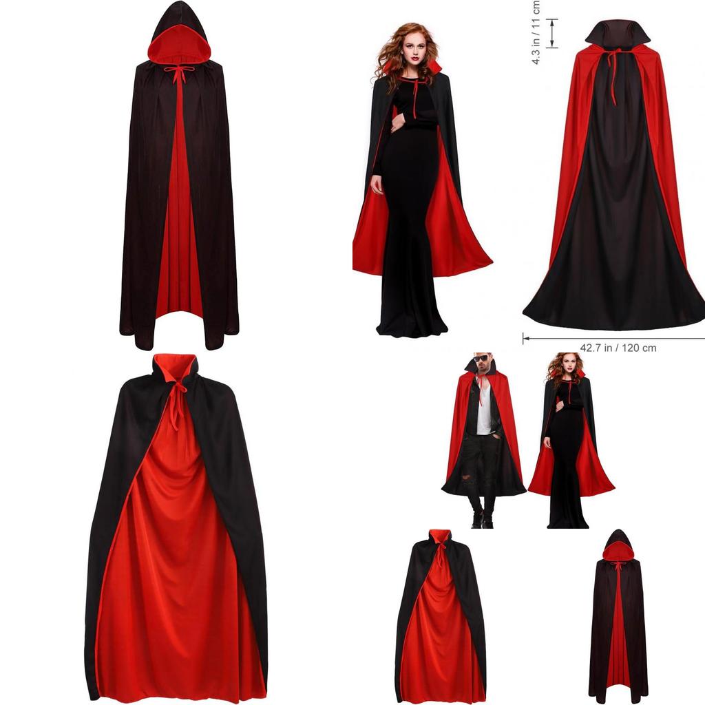Vampire Costume Cloak With Hood For Halloween Cosplay Adults Dress Up Prop