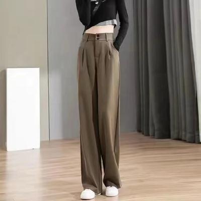 Women's Double Breasted Solid Color Suit Pants High Waisted Draped Slim Fit Wide Leg Pants