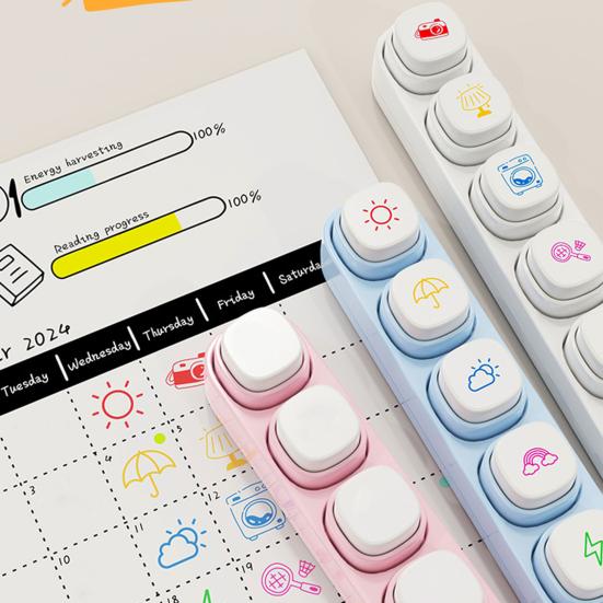 1 set mini-stämplar för planerare 6 designer Självfärgande stämplar Söta plaststämplar för dagbokföring Scrapbooking Planerare DIY-hantverk