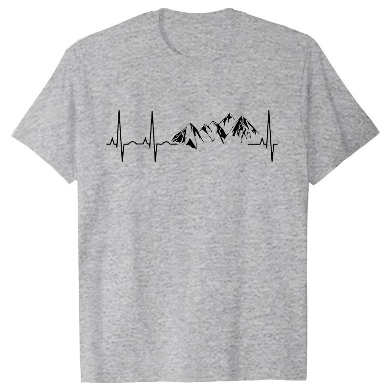 Men's T-shirt Novelty Mountain Heartbeat Pulse Line Tees Climbing Hiking Graphic Y2k Tops Casual Short Sleeve Clothing