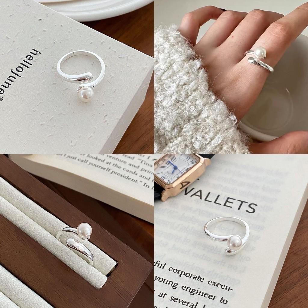 Elegant Geometric Open Adjustable Pearl Shell Ring For Women Fashionable Style