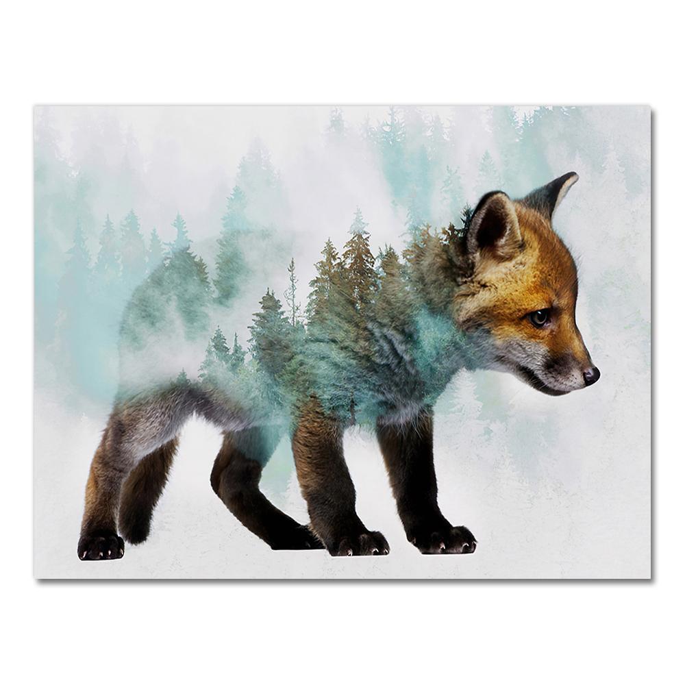 Landscape Forest Bear Fox Wolf Nordic Posters And Prints Wall Art Canvas Painting Abstract Animal Wall Pictures For Kids Room 21X30CMNo Framed