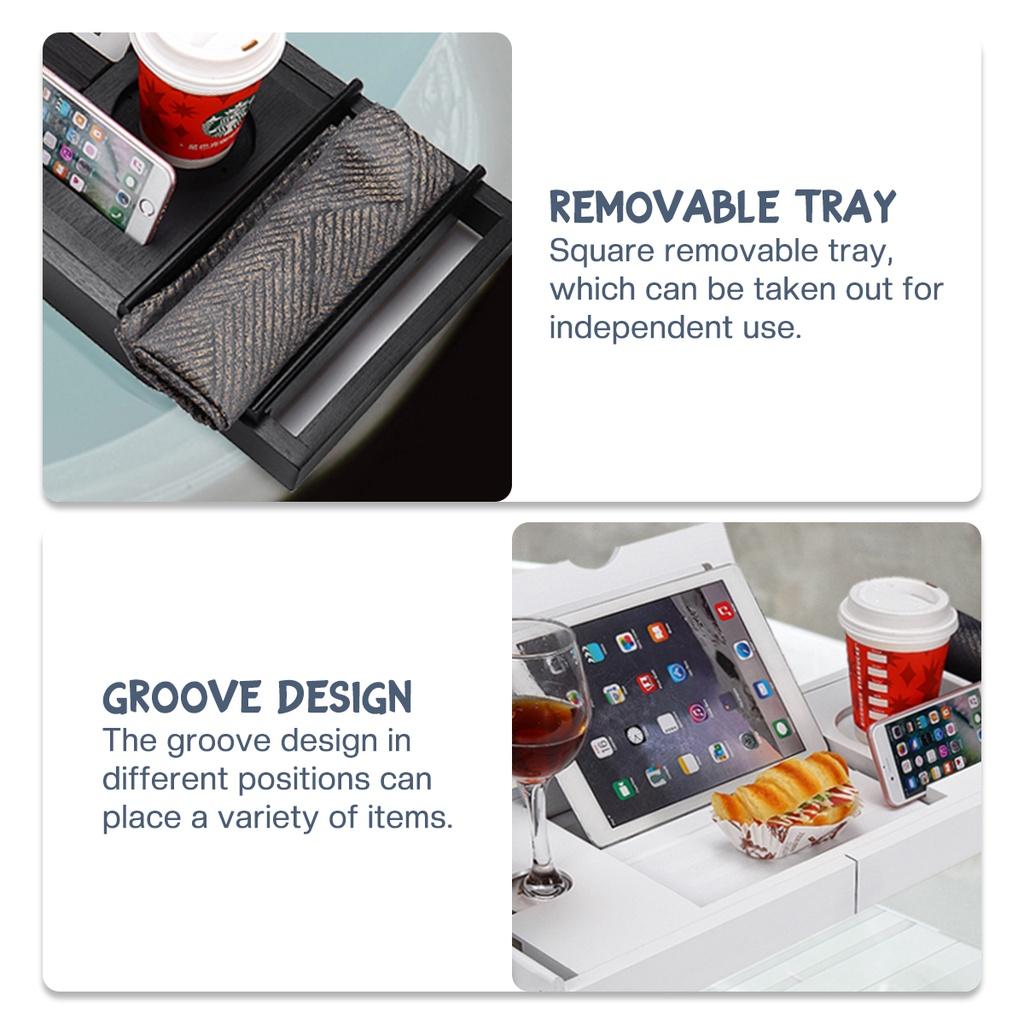 Wooden Bathroom Storage Spa Bath Tub Tray Bridge Shelf Organizer Reading Rack Extendable Bamboo Bathtub Tray Canddy Bath Tray