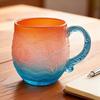 Yousheng Ocean Sunset Glass Mug Gradient Coffee Cup with Wave Embossing 350ml Large Capacity Beverage Cup Holiday Gift for Beach Lovers