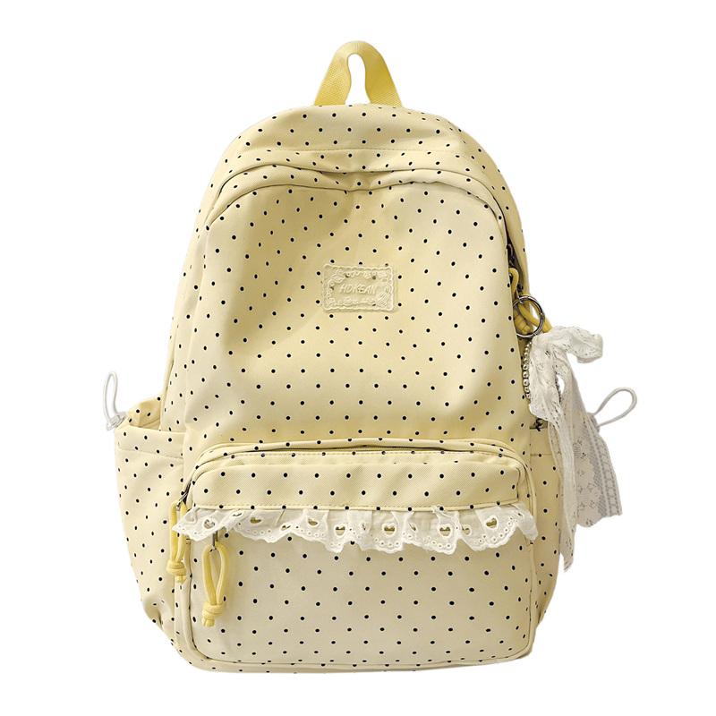 Cute Polka Dot Backpack with Lace Trim, Stylish School Bag for Women and Teens, Lightweight and Spacious Design