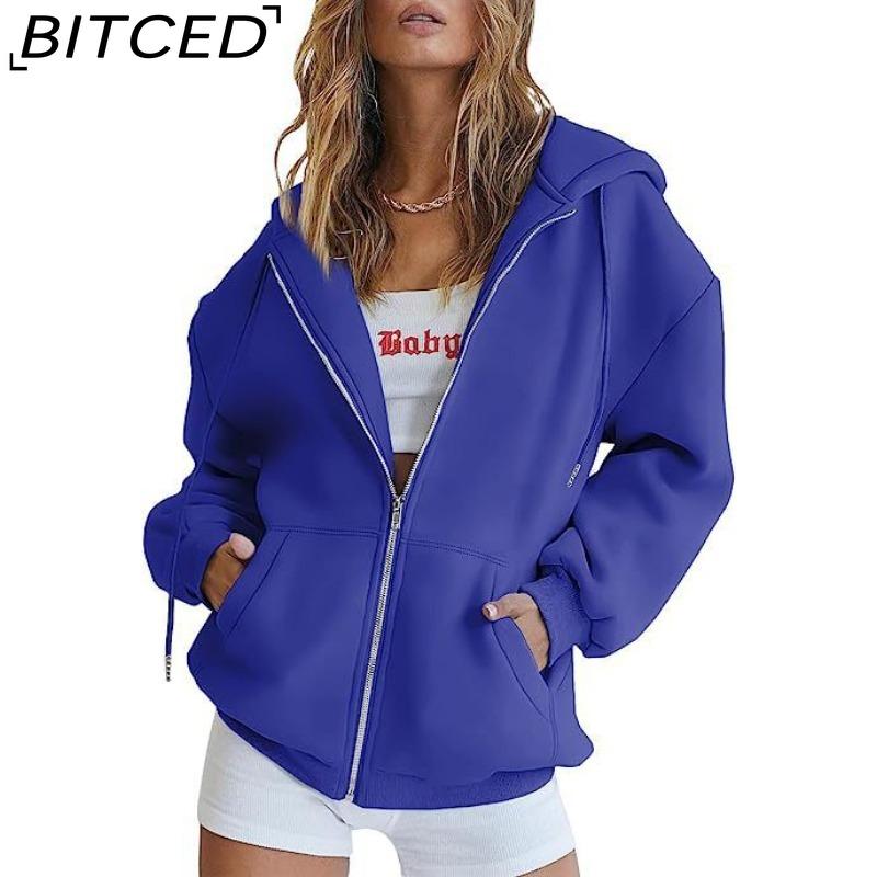 BITCED Unisex Fleece-Lined Hooded Sweatshirt Casual Cardigan with Zip-Up Front